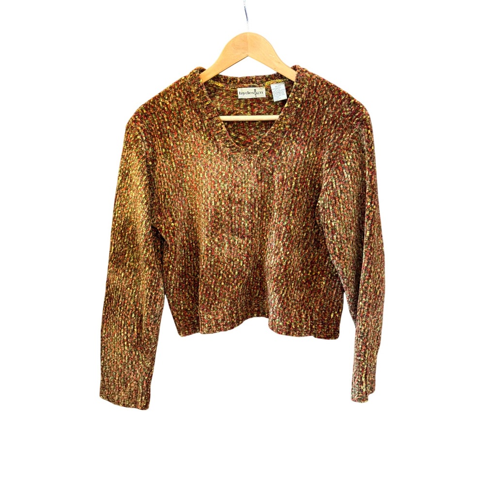Vintage 90's By Design Chenille V-Neck Sweater Earthy Boho Retro Grunge Boho